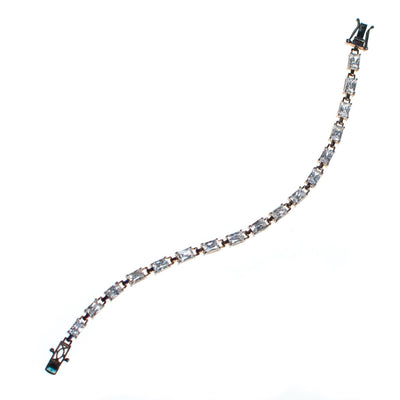 Vintage Emerald Cut CZ Tennis Bracelet Set in Sterling Silver by 1980s - Vintage Meet Modern Vintage Jewelry - Chicago, Illinois - #oldhollywoodglamour #vintagemeetmodern #designervintage #jewelrybox #antiquejewelry #vintagejewelry