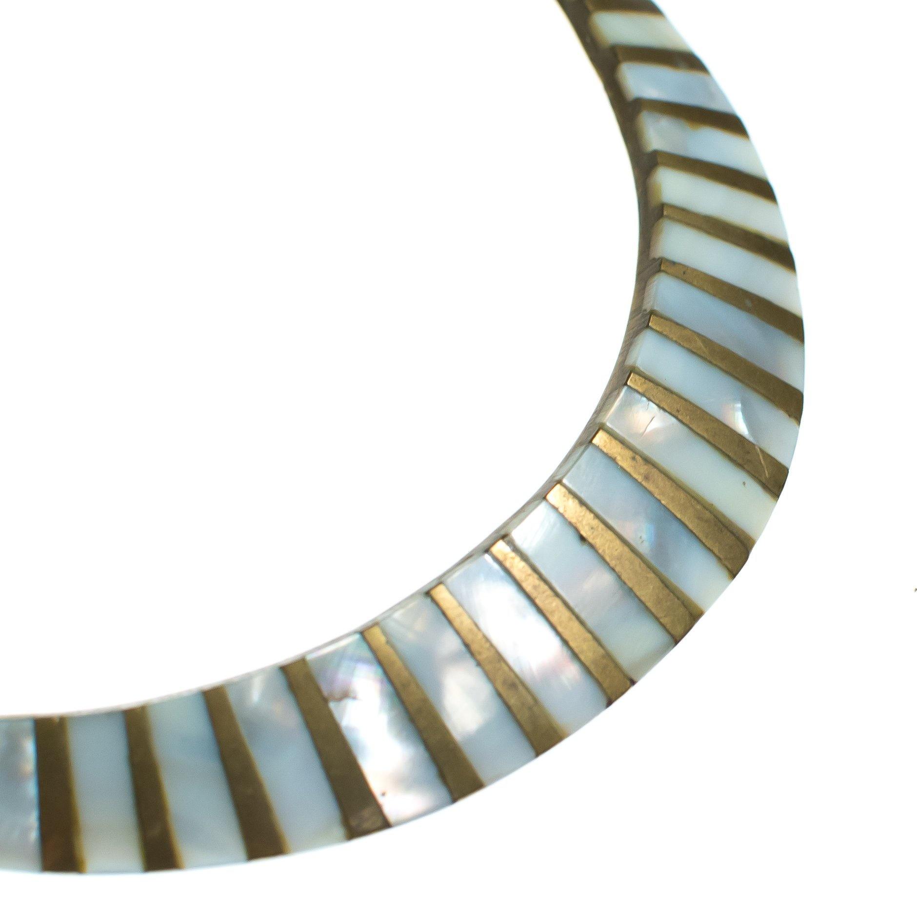 Vintage 1970s Made in India Boho Chic Brass Collar Necklace with Mother of Pearl Inlay by 1970s - Vintage Meet Modern Vintage Jewelry - Chicago, Illinois - #oldhollywoodglamour #vintagemeetmodern #designervintage #jewelrybox #antiquejewelry #vintagejewelry