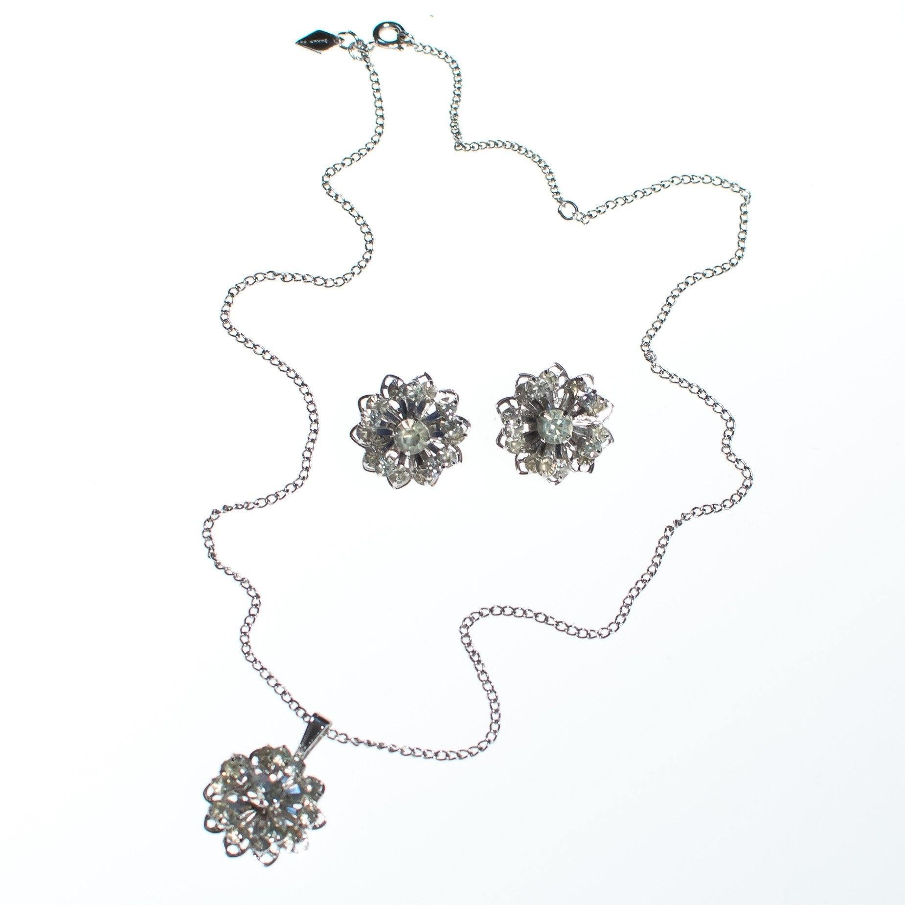 Vintage Sarah Coventry Petite Diamante Rhinestone Starburst Pendant Necklace by Sarah Coventry - Vintage Meet Modern Vintage Jewelry - Chicago, Illinois - #oldhollywoodglamour #vintagemeetmodern #designervintage #jewelrybox #antiquejewelry #vintagejewelry