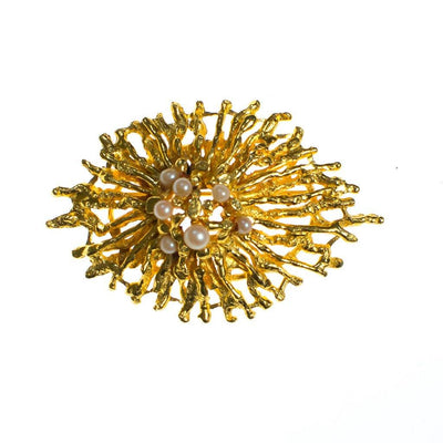 Vintage Zentall Gold Brutalist Modern Brooch with Pearls by Zentall - Vintage Meet Modern Vintage Jewelry - Chicago, Illinois - #oldhollywoodglamour #vintagemeetmodern #designervintage #jewelrybox #antiquejewelry #vintagejewelry