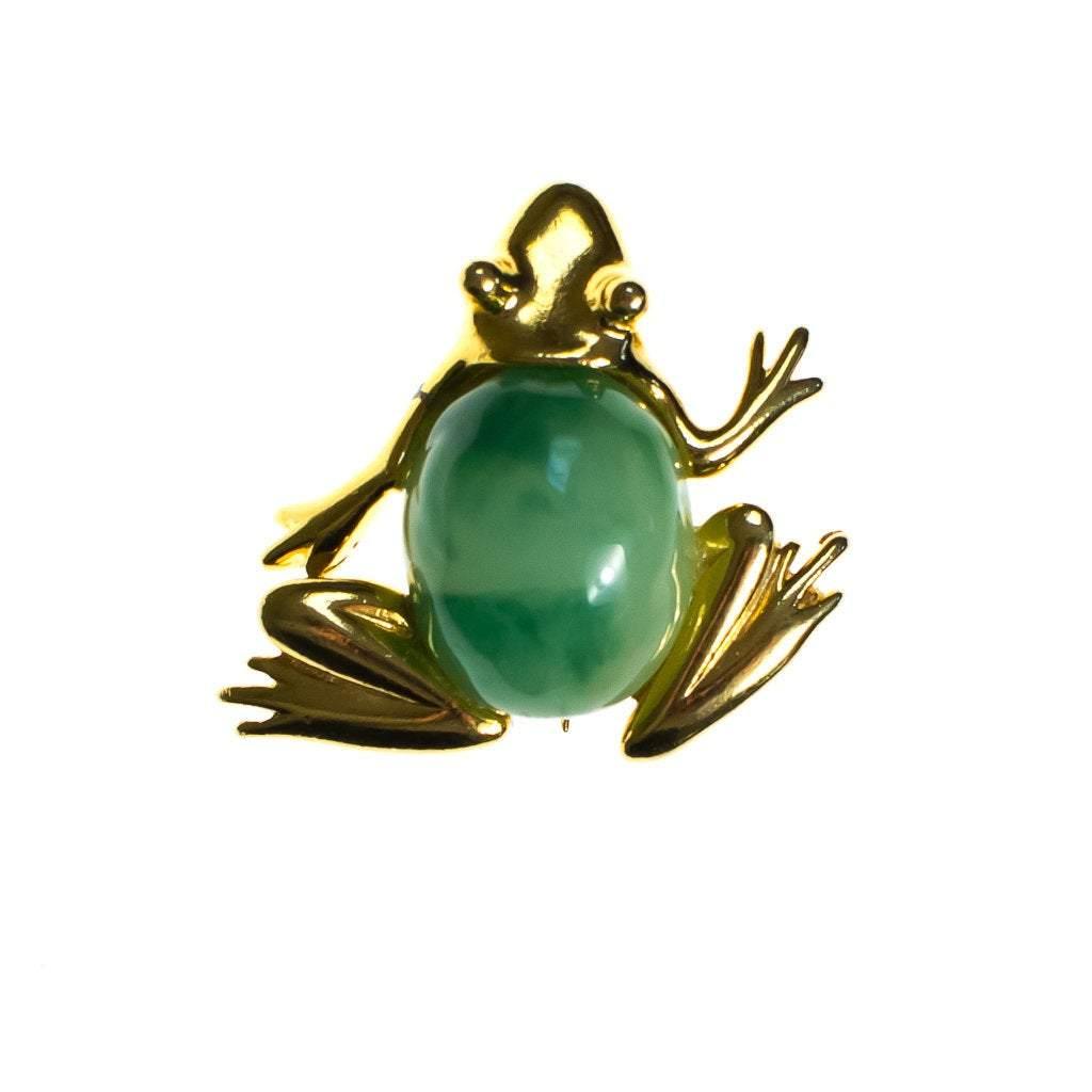 Vintage Kenneth Jay Lane Gold Frog with Jade Green Belly Brooch/Pendant