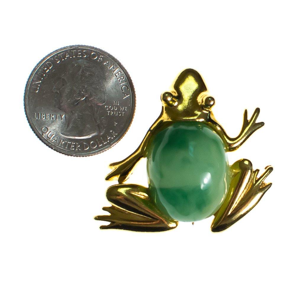 Vintage Kenneth Jay Lane Gold Frog with Jade Green Belly Brooch/Pendant by KJL - Vintage Meet Modern Vintage Jewelry - Chicago, Illinois - #oldhollywoodglamour #vintagemeetmodern #designervintage #jewelrybox #antiquejewelry #vintagejewelry