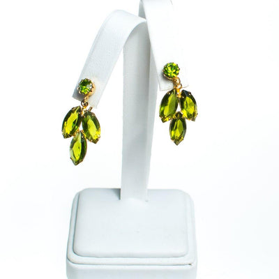Vintage 1950s chartreuse green rhinestone dangling statement earrings by 1950s - Vintage Meet Modern Vintage Jewelry - Chicago, Illinois - #oldhollywoodglamour #vintagemeetmodern #designervintage #jewelrybox #antiquejewelry #vintagejewelry