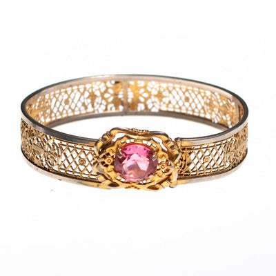 Vintage Edwardian Filigree Lattice Bracelet with Pink Rhinestone Buckle by Edwardian - Vintage Meet Modern Vintage Jewelry - Chicago, Illinois - #oldhollywoodglamour #vintagemeetmodern #designervintage #jewelrybox #antiquejewelry #vintagejewelry