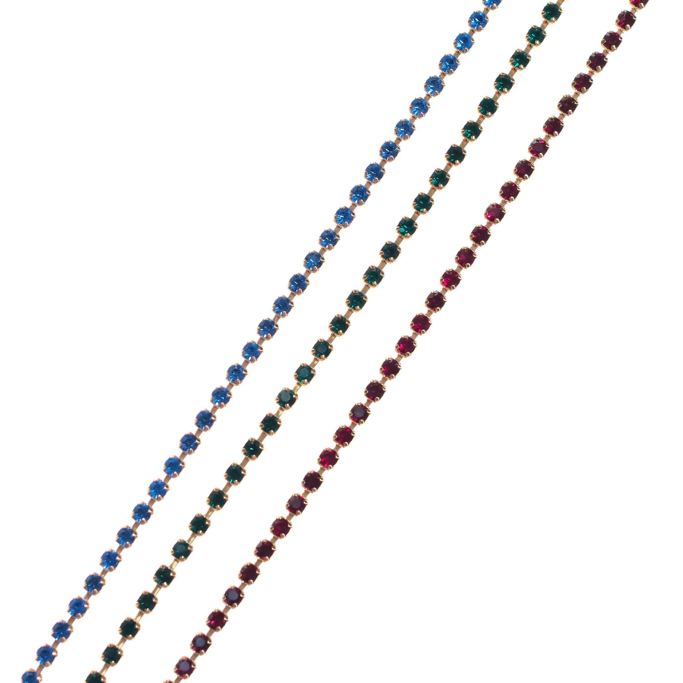 Vintage 1950s Rhinestone Line Bracelets in Green, Blue, and Red