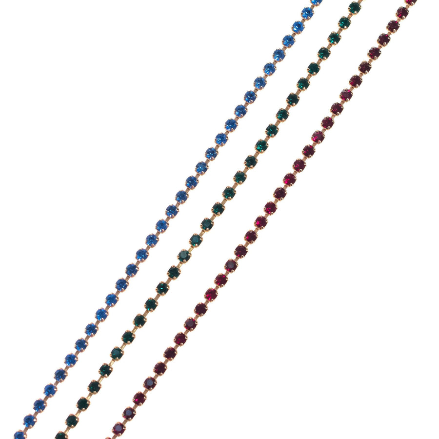 Vintage 1950s Rhinestone Line Bracelets in Green, Blue, and Red by 1950s - Vintage Meet Modern Vintage Jewelry - Chicago, Illinois - #oldhollywoodglamour #vintagemeetmodern #designervintage #jewelrybox #antiquejewelry #vintagejewelry