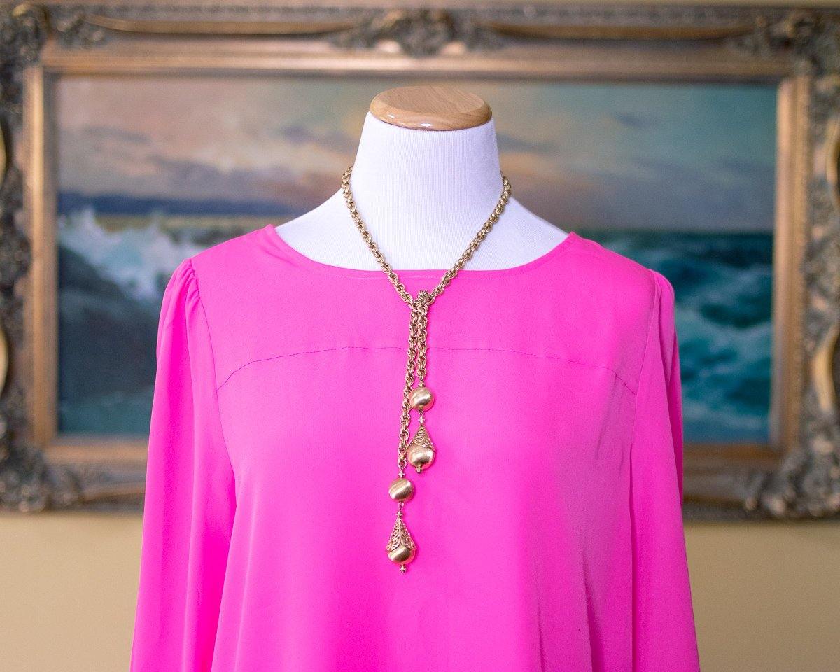 Vintage 1960s Monet Bolero Gold Lariat Necklace with Intricate Detailing by Monet - Vintage Meet Modern Vintage Jewelry - Chicago, Illinois - #oldhollywoodglamour #vintagemeetmodern #designervintage #jewelrybox #antiquejewelry #vintagejewelry