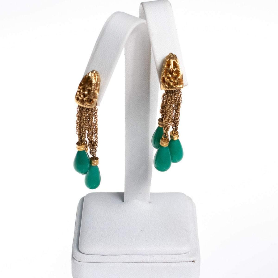 Vintage 1960s Jade Tassel Drop Earrings with Gold Links by 1960s - Vintage Meet Modern Vintage Jewelry - Chicago, Illinois - #oldhollywoodglamour #vintagemeetmodern #designervintage #jewelrybox #antiquejewelry #vintagejewelry