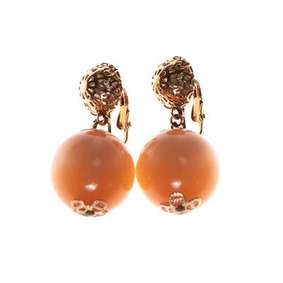 Vintage 1960s Peach Moonglow Earrings with Gold Detailing by 1960s - Vintage Meet Modern Vintage Jewelry - Chicago, Illinois - #oldhollywoodglamour #vintagemeetmodern #designervintage #jewelrybox #antiquejewelry #vintagejewelry