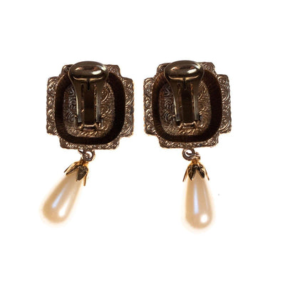 Vintage 1980s Etruscan Revival Ruby Earrings with Pearl Drop by 1980s - Vintage Meet Modern Vintage Jewelry - Chicago, Illinois - #oldhollywoodglamour #vintagemeetmodern #designervintage #jewelrybox #antiquejewelry #vintagejewelry