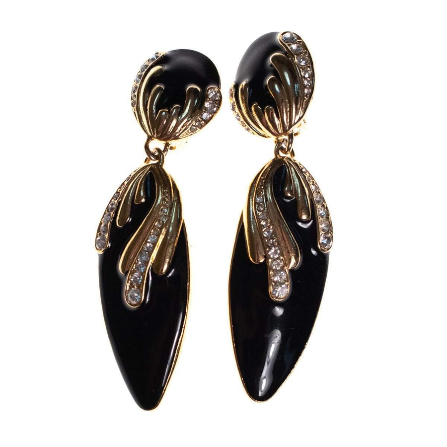 Vintage 1980s Black Enamel Earrings with Diamante Detailing by 1980s - Vintage Meet Modern Vintage Jewelry - Chicago, Illinois - #oldhollywoodglamour #vintagemeetmodern #designervintage #jewelrybox #antiquejewelry #vintagejewelry