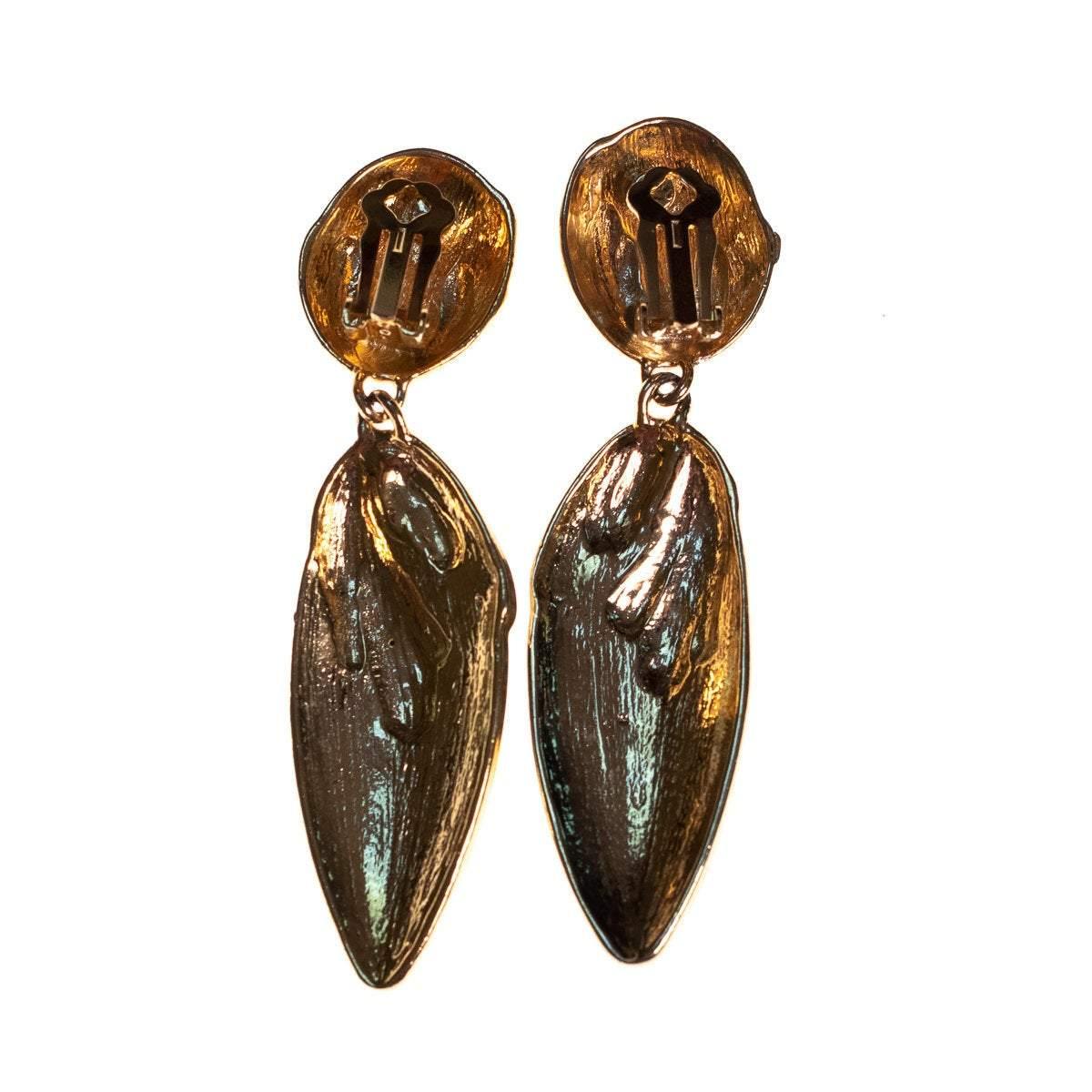 Vintage 1980s Black Enamel Earrings with Diamante Detailing by 1980s - Vintage Meet Modern Vintage Jewelry - Chicago, Illinois - #oldhollywoodglamour #vintagemeetmodern #designervintage #jewelrybox #antiquejewelry #vintagejewelry