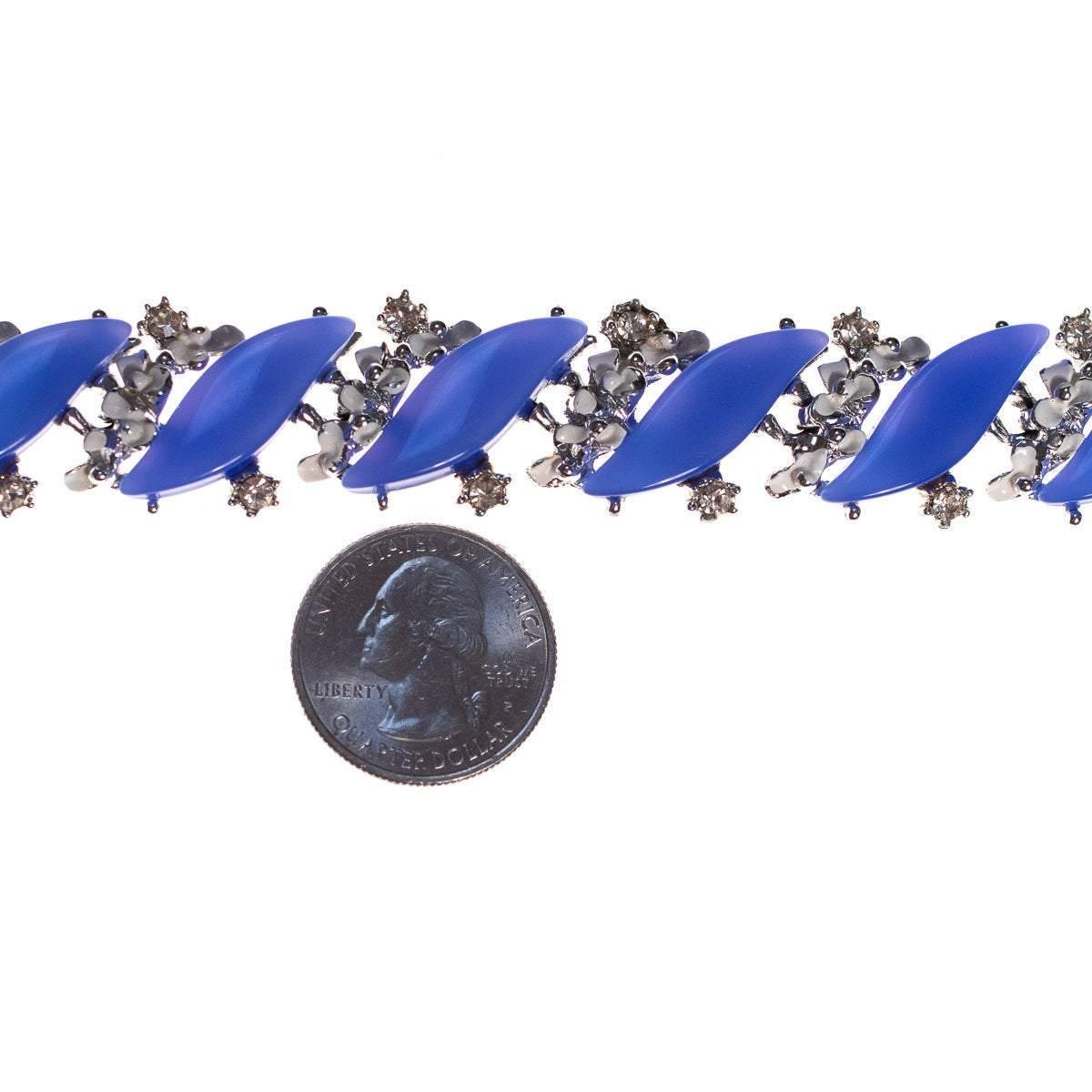 Vintage 1950s Blue and White Enamel Bracelet with Diamante Detailing by 1950s - Vintage Meet Modern Vintage Jewelry - Chicago, Illinois - #oldhollywoodglamour #vintagemeetmodern #designervintage #jewelrybox #antiquejewelry #vintagejewelry