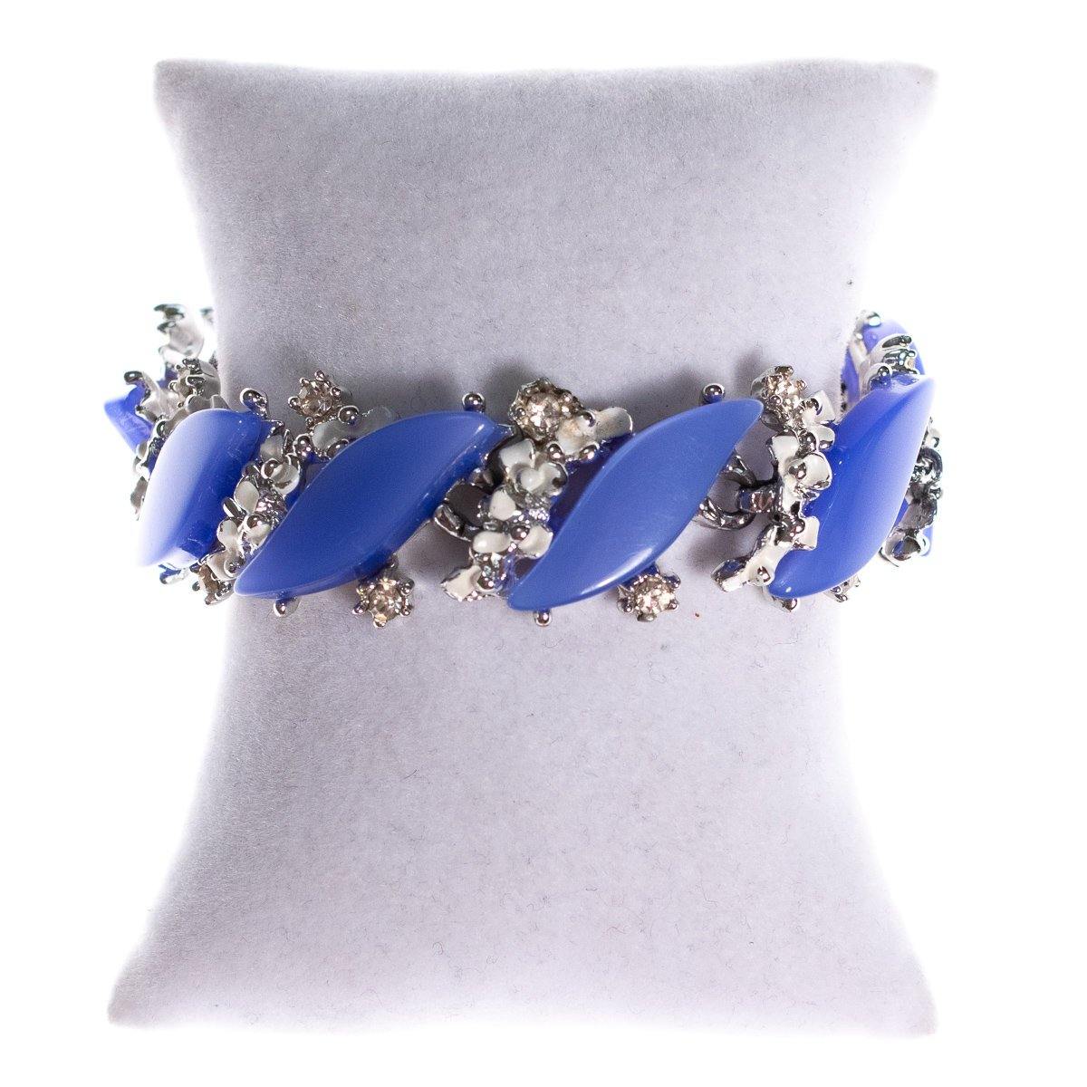 Vintage 1950s Blue and White Enamel Bracelet with Diamante Detailing by 1950s - Vintage Meet Modern Vintage Jewelry - Chicago, Illinois - #oldhollywoodglamour #vintagemeetmodern #designervintage #jewelrybox #antiquejewelry #vintagejewelry