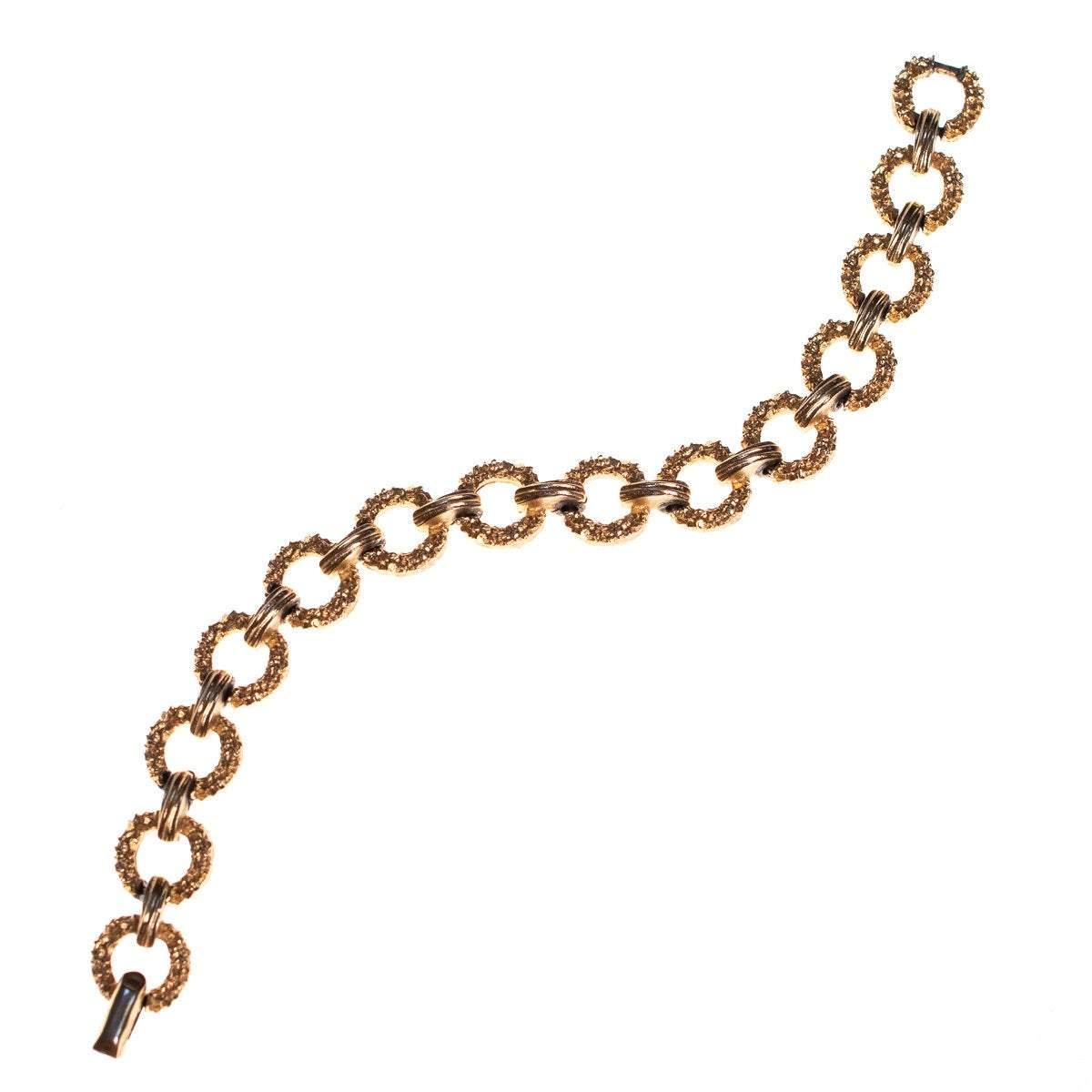 Vintage Crown Trifari Gold Textured Bracelet with Round Links by Crown Trifari - Vintage Meet Modern Vintage Jewelry - Chicago, Illinois - #oldhollywoodglamour #vintagemeetmodern #designervintage #jewelrybox #antiquejewelry #vintagejewelry