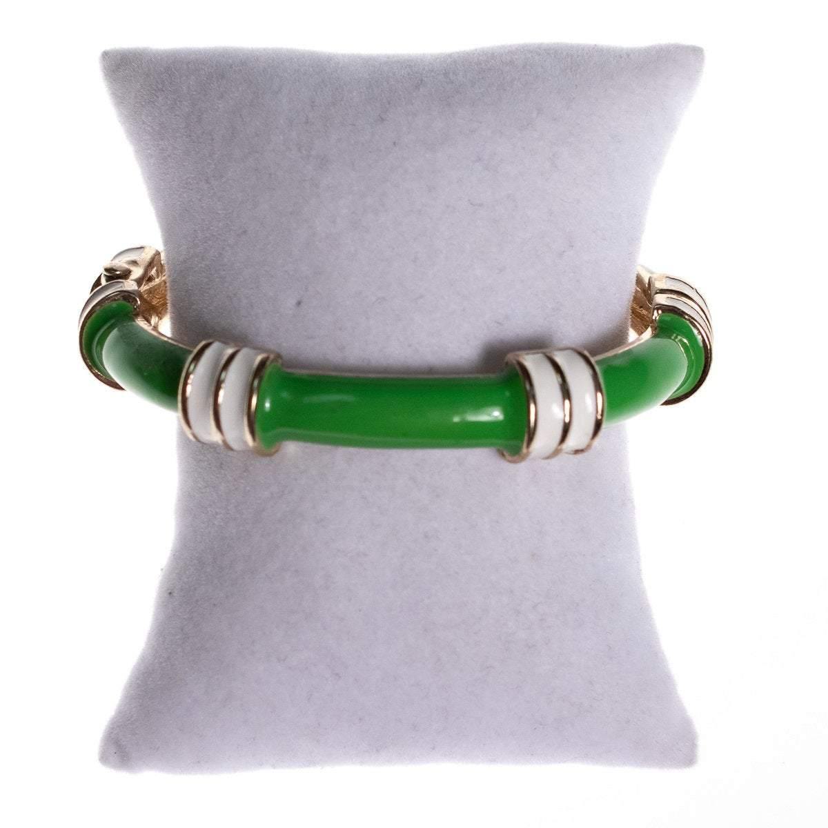 Vintage Fornash Green and White Enamel Bangle Bracelet with Hinge by Fornash - Vintage Meet Modern Vintage Jewelry - Chicago, Illinois - #oldhollywoodglamour #vintagemeetmodern #designervintage #jewelrybox #antiquejewelry #vintagejewelry