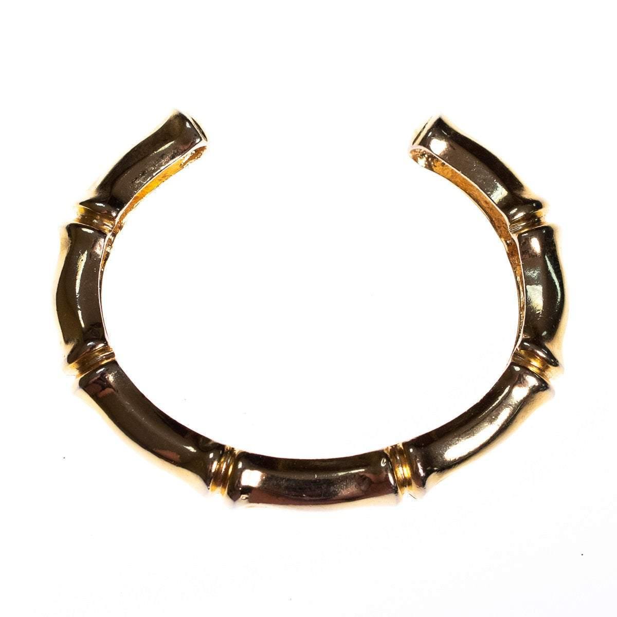 Vintage Gold Bamboo Shaped Cuff Bracelet with Contoured Finish by 1970s - Vintage Meet Modern Vintage Jewelry - Chicago, Illinois - #oldhollywoodglamour #vintagemeetmodern #designervintage #jewelrybox #antiquejewelry #vintagejewelry