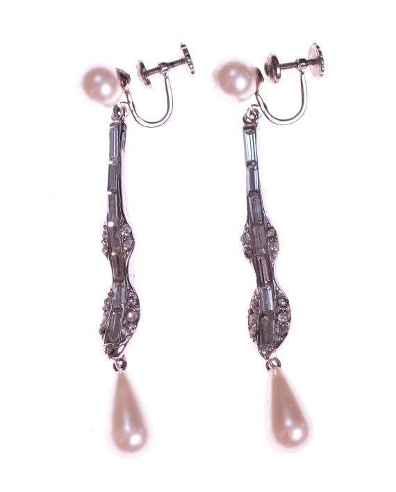 Vintage Art Deco Style Marvella Pearl and Diamante Teardrop Earrings