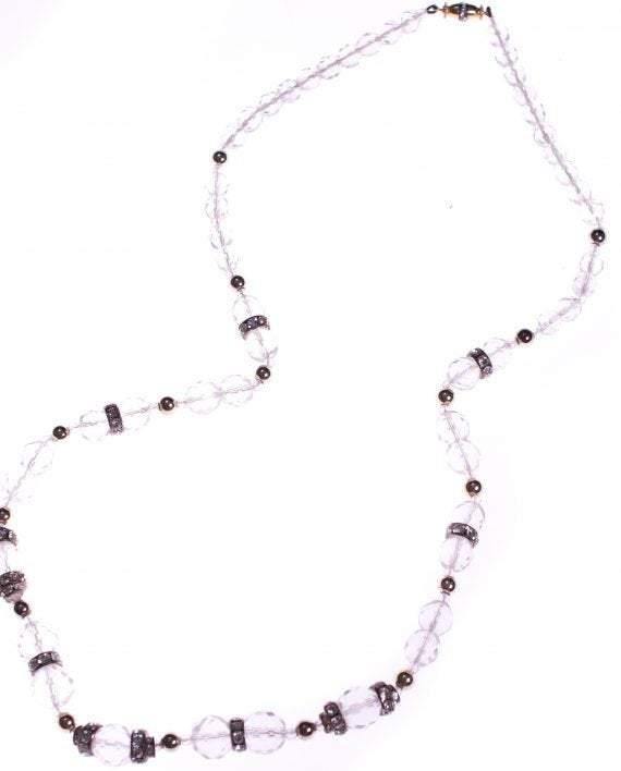 Vintage 1950s Cut Crystal and Silver Rhinestone Rondelle Necklace
