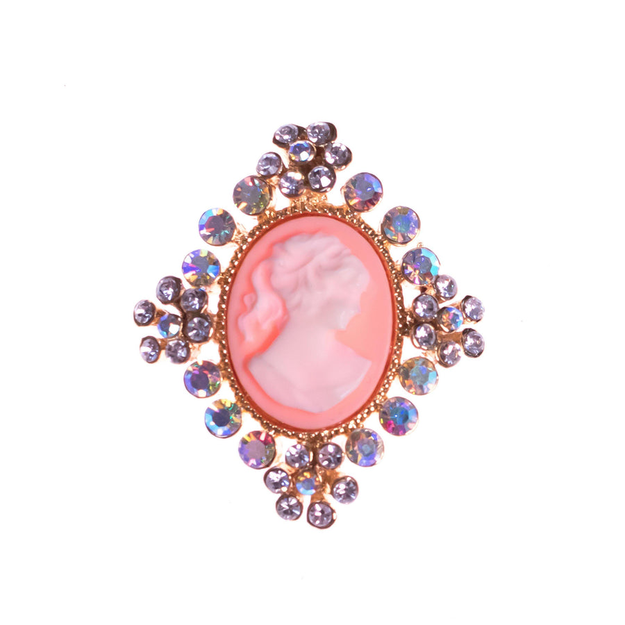 Vintage 1990s Aurora Borealis Cameo Brooch with Rhinestone Detailing by 1990s - Vintage Meet Modern Vintage Jewelry - Chicago, Illinois - #oldhollywoodglamour #vintagemeetmodern #designervintage #jewelrybox #antiquejewelry #vintagejewelry