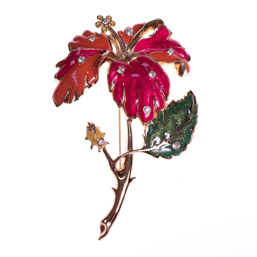 Vintage Hibiscus Flower Brooch Signed Jose Barerra for Avon by Avon - Vintage Meet Modern Vintage Jewelry - Chicago, Illinois - #oldhollywoodglamour #vintagemeetmodern #designervintage #jewelrybox #antiquejewelry #vintagejewelry