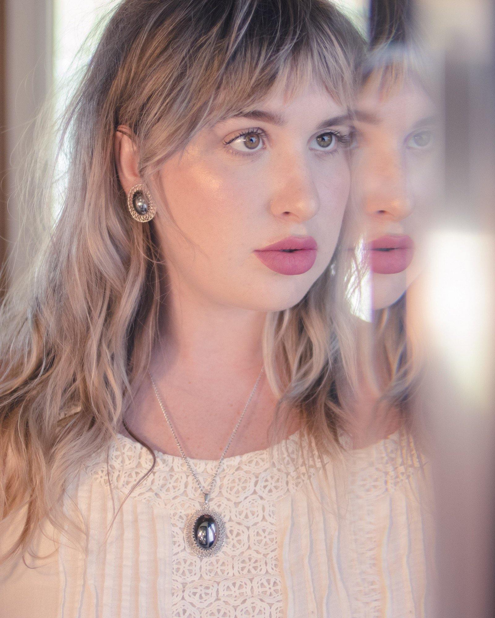 Vintage Whiting and Davis Hematite Pendant Necklace Set in Silver Tone by Whiting and Davis - Vintage Meet Modern Vintage Jewelry - Chicago, Illinois - #oldhollywoodglamour #vintagemeetmodern #designervintage #jewelrybox #antiquejewelry #vintagejewelry