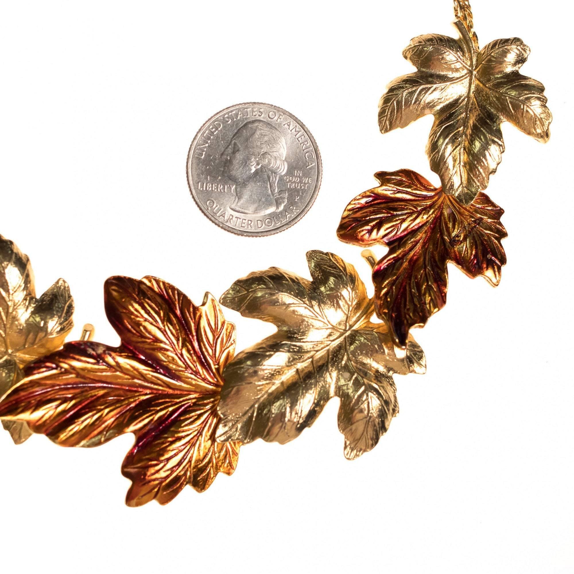 Vintage Anne Klein Couture Gold and Amber Leaves Statement Necklace by Anne Klein - Vintage Meet Modern Vintage Jewelry - Chicago, Illinois - #oldhollywoodglamour #vintagemeetmodern #designervintage #jewelrybox #antiquejewelry #vintagejewelry