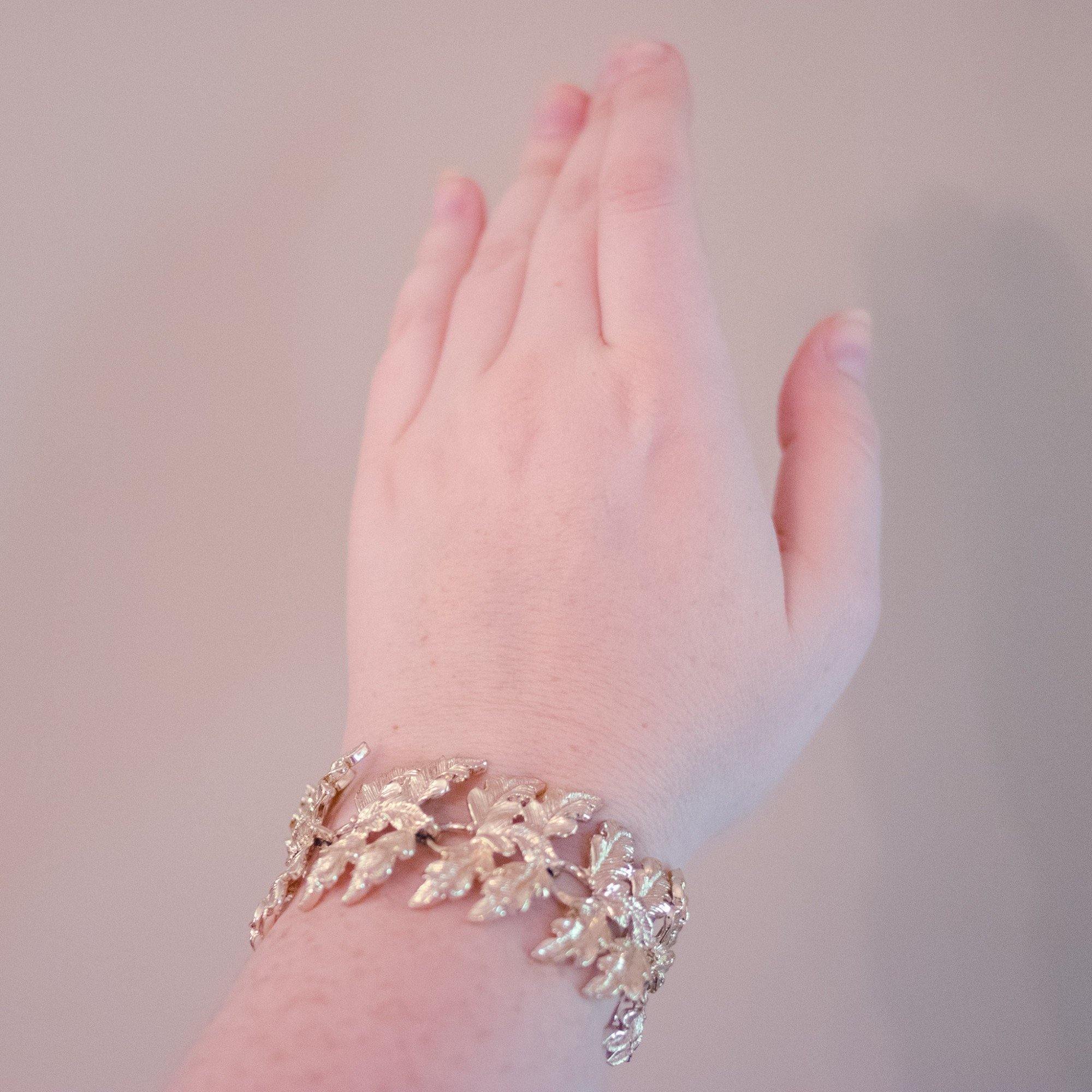 Vintage Mid Century Modern Wide Oak Leaf Bracelet by Mid Century Modern - Vintage Meet Modern Vintage Jewelry - Chicago, Illinois - #oldhollywoodglamour #vintagemeetmodern #designervintage #jewelrybox #antiquejewelry #vintagejewelry