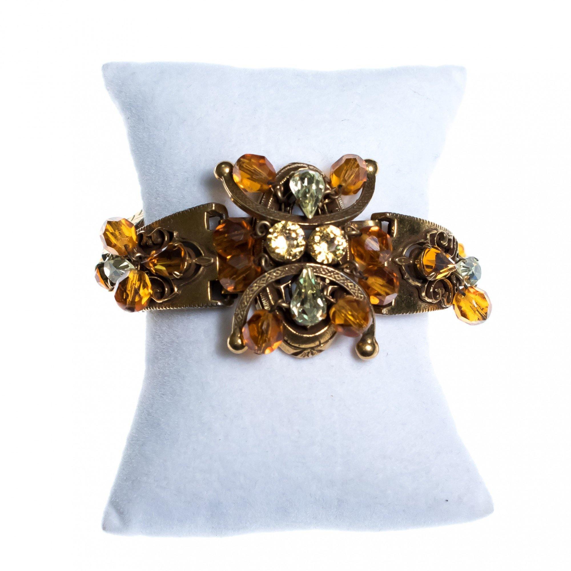 Vintage Victorian Revival Ornate Bracelet with Citrine and Amber Rhinestones by Mid Century Modern - Vintage Meet Modern Vintage Jewelry - Chicago, Illinois - #oldhollywoodglamour #vintagemeetmodern #designervintage #jewelrybox #antiquejewelry #vintagejewelry
