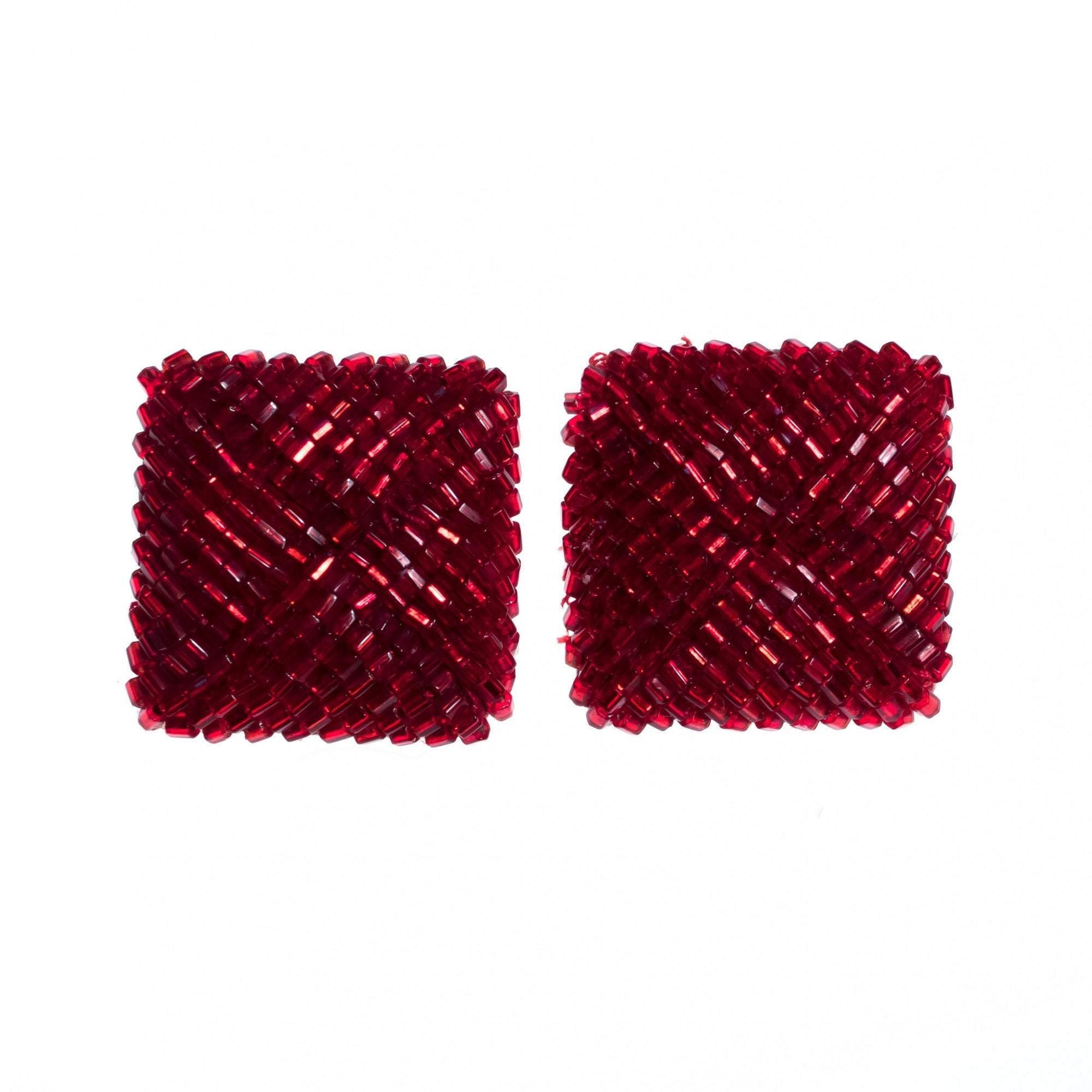 Vintage 1980s Square Red Seed Bead Earrings by 1980s - Vintage Meet Modern Vintage Jewelry - Chicago, Illinois - #oldhollywoodglamour #vintagemeetmodern #designervintage #jewelrybox #antiquejewelry #vintagejewelry