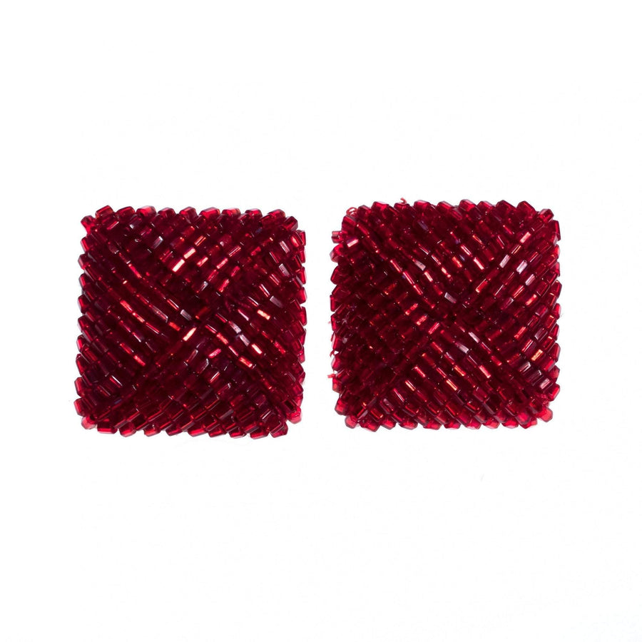 Vintage 1980s Square Red Seed Bead Earrings by 1980s - Vintage Meet Modern Vintage Jewelry - Chicago, Illinois - #oldhollywoodglamour #vintagemeetmodern #designervintage #jewelrybox #antiquejewelry #vintagejewelry