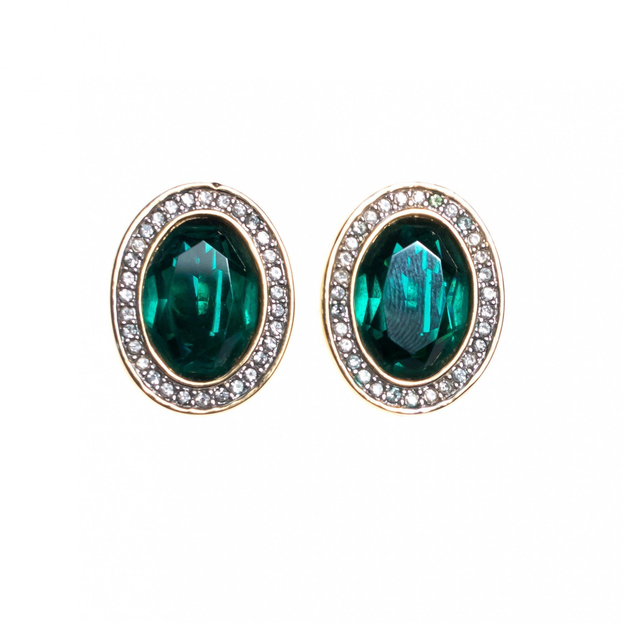 Vintage Swarovski Emerald and Diamante Crystal Earrings by Swarovski - Vintage Meet Modern Vintage Jewelry - Chicago, Illinois - #oldhollywoodglamour #vintagemeetmodern #designervintage #jewelrybox #antiquejewelry #vintagejewelry
