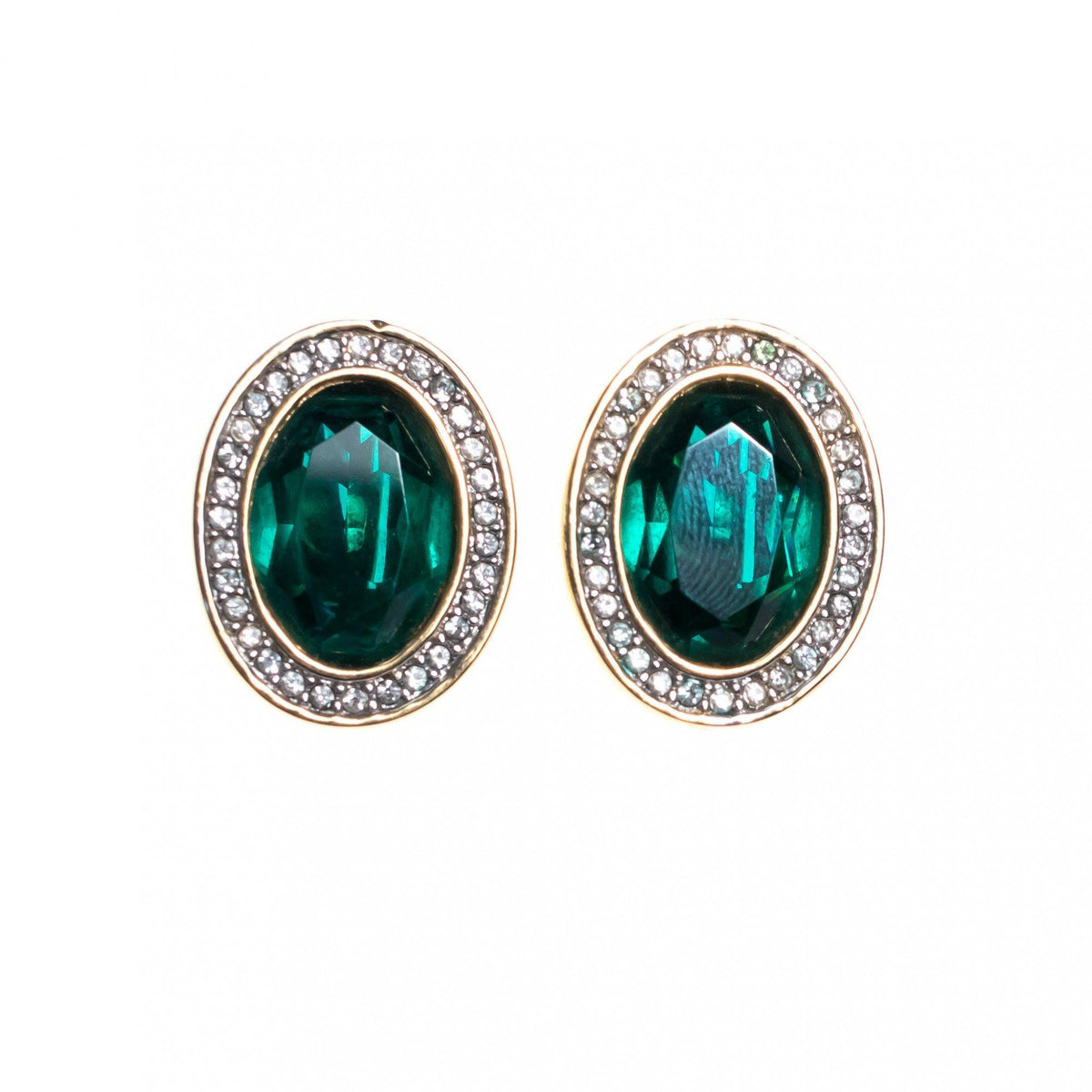 Vintage Swarovski Emerald and Diamante Crystal Earrings
