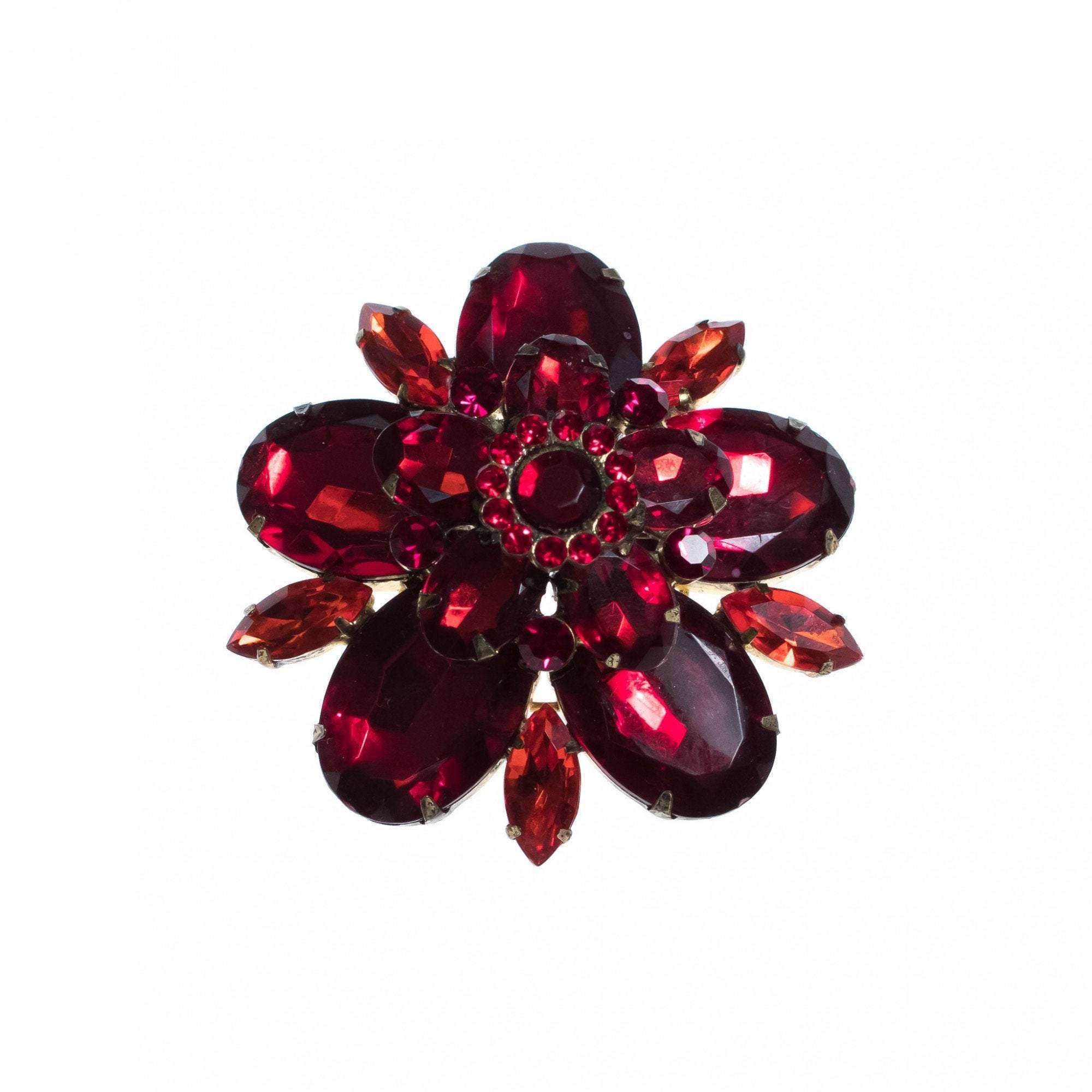 Vintage Red Rhinestone Brooch by 1950s - Vintage Meet Modern Vintage Jewelry - Chicago, Illinois - #oldhollywoodglamour #vintagemeetmodern #designervintage #jewelrybox #antiquejewelry #vintagejewelry