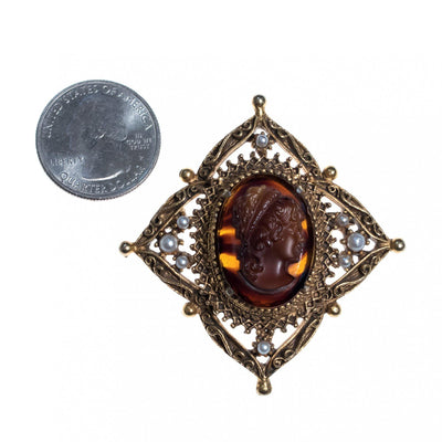 Vintage Florenza Cameo Tortoise with Faux Pearls by Florenza - Vintage Meet Modern Vintage Jewelry - Chicago, Illinois - #oldhollywoodglamour #vintagemeetmodern #designervintage #jewelrybox #antiquejewelry #vintagejewelry