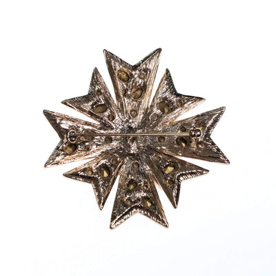 Vintage Kenneth Jay Lane Bejeweled Maltese Cross Brooch with Gunmetal, Amber, and Champagne Rhinestones by Kenneth Jay Lane - Vintage Meet Modern Vintage Jewelry - Chicago, Illinois - #oldhollywoodglamour #vintagemeetmodern #designervintage #jewelrybox #antiquejewelry #vintagejewelry