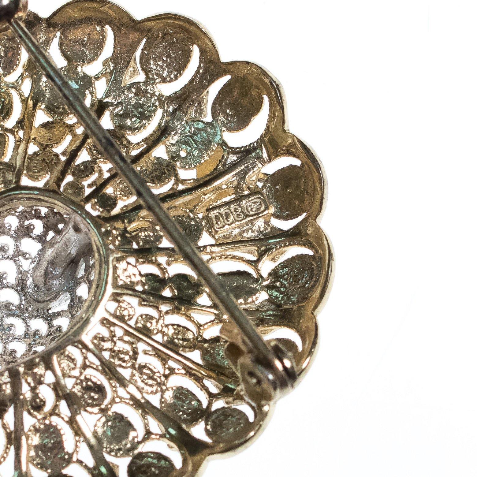 Vintage Peacock Filigree Brooch set in 800 Silver and Gold Wash by 800 Silver - Vintage Meet Modern Vintage Jewelry - Chicago, Illinois - #oldhollywoodglamour #vintagemeetmodern #designervintage #jewelrybox #antiquejewelry #vintagejewelry