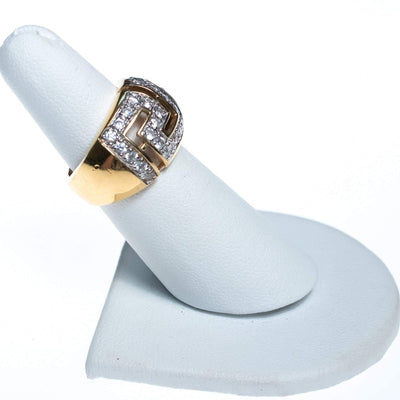 Vintage Wide Band Geometric CZ Ring set in 18kt Gold Plate and Sterling Silver by 1980s - Vintage Meet Modern Vintage Jewelry - Chicago, Illinois - #oldhollywoodglamour #vintagemeetmodern #designervintage #jewelrybox #antiquejewelry #vintagejewelry