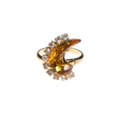 Vintage 1950s Yellow Crystal Crescent Cocktail Statement Ring by 1950s - Vintage Meet Modern Vintage Jewelry - Chicago, Illinois - #oldhollywoodglamour #vintagemeetmodern #designervintage #jewelrybox #antiquejewelry #vintagejewelry