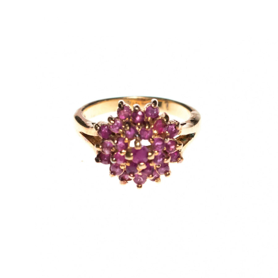 Vintage Ruby Cluster Cocktail Statement Ring 18kt Gold Plated by Ruby - Vintage Meet Modern Vintage Jewelry - Chicago, Illinois - #oldhollywoodglamour #vintagemeetmodern #designervintage #jewelrybox #antiquejewelry #vintagejewelry