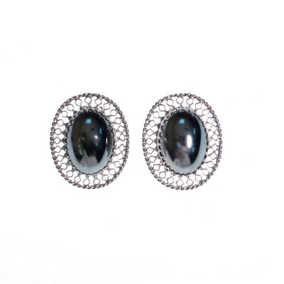 Vintage Whiting and Davis Hematite Earrings with Silver Lattice Details by Whiting and Davis - Vintage Meet Modern Vintage Jewelry - Chicago, Illinois - #oldhollywoodglamour #vintagemeetmodern #designervintage #jewelrybox #antiquejewelry #vintagejewelry