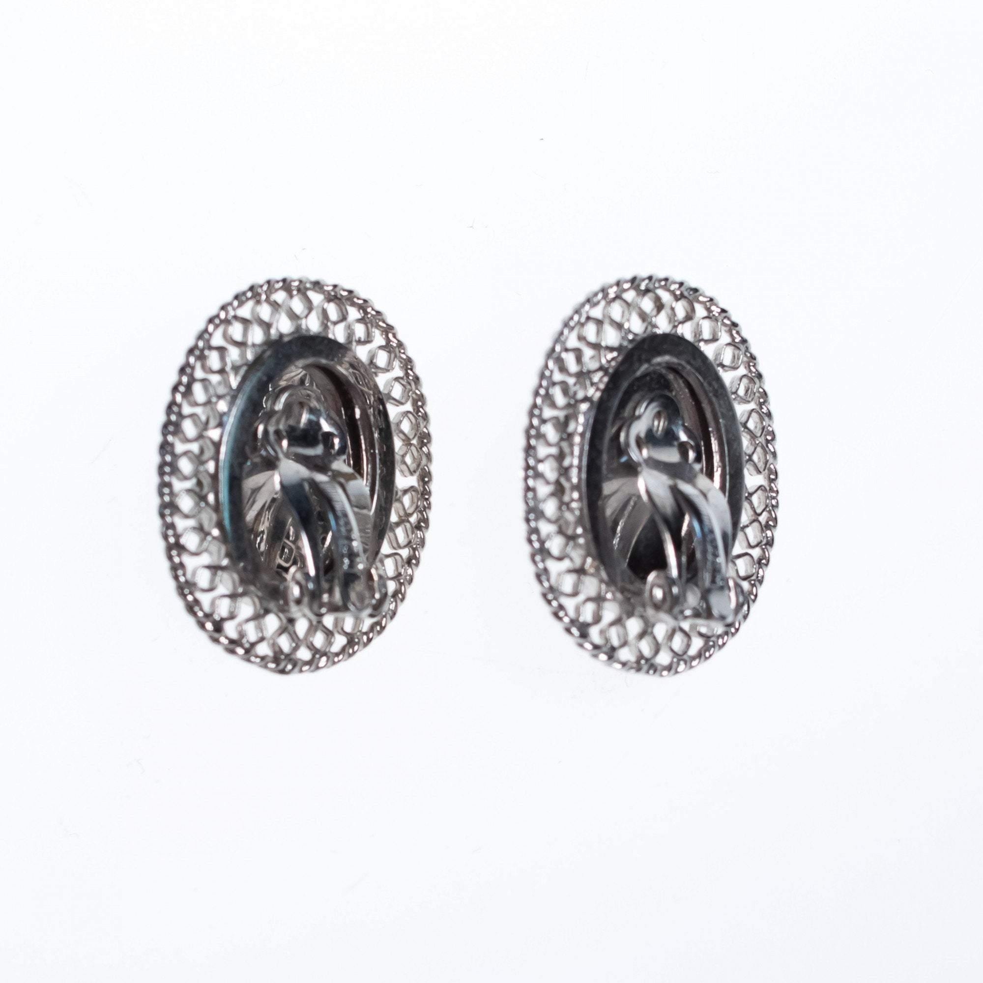 Vintage Whiting and Davis Hematite Earrings with Silver Lattice Details by Whiting and Davis - Vintage Meet Modern Vintage Jewelry - Chicago, Illinois - #oldhollywoodglamour #vintagemeetmodern #designervintage #jewelrybox #antiquejewelry #vintagejewelry