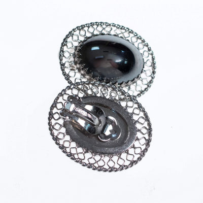 Vintage Whiting and Davis Hematite Earrings with Silver Lattice Details by Whiting and Davis - Vintage Meet Modern Vintage Jewelry - Chicago, Illinois - #oldhollywoodglamour #vintagemeetmodern #designervintage #jewelrybox #antiquejewelry #vintagejewelry