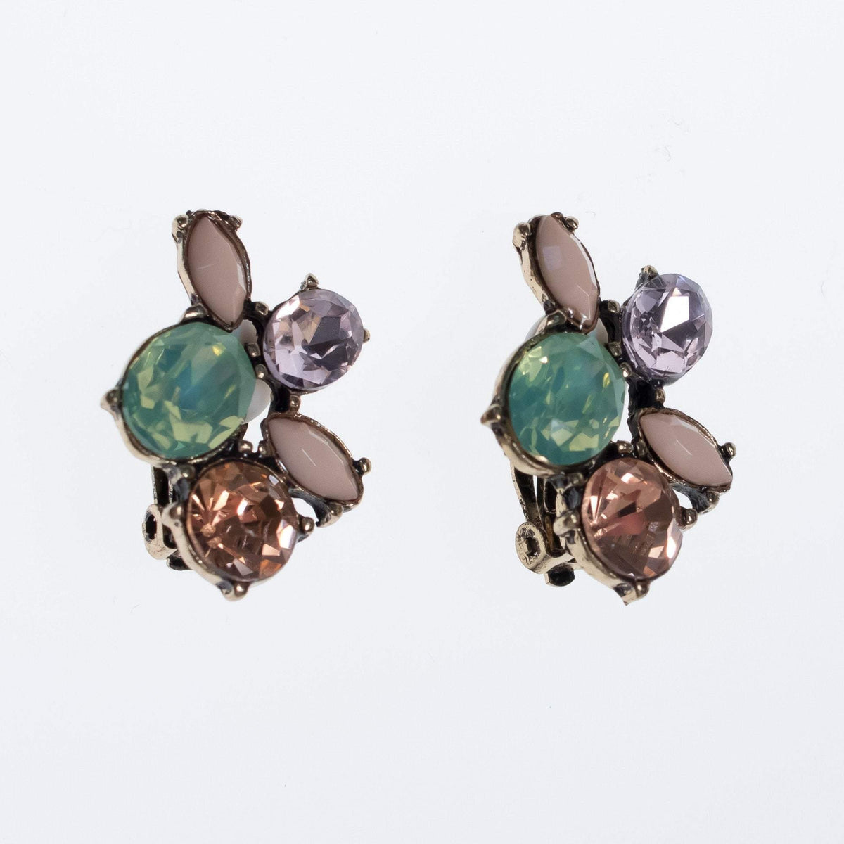 Vintage Colorful Pastel Rhinestone Earrings in Mint, Peach, Pink