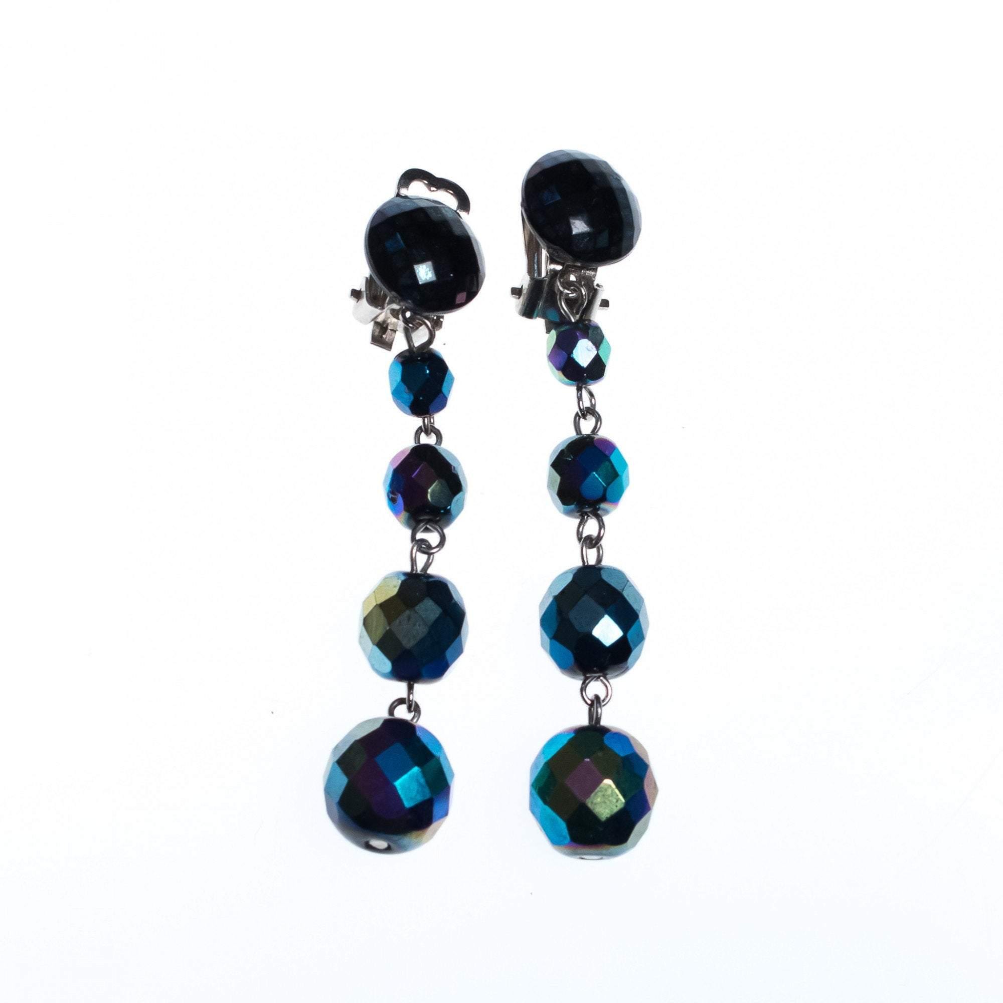 Vintage West Germany Black Iridescent Long Beaded Statement Earrings by West Germany - Vintage Meet Modern Vintage Jewelry - Chicago, Illinois - #oldhollywoodglamour #vintagemeetmodern #designervintage #jewelrybox #antiquejewelry #vintagejewelry