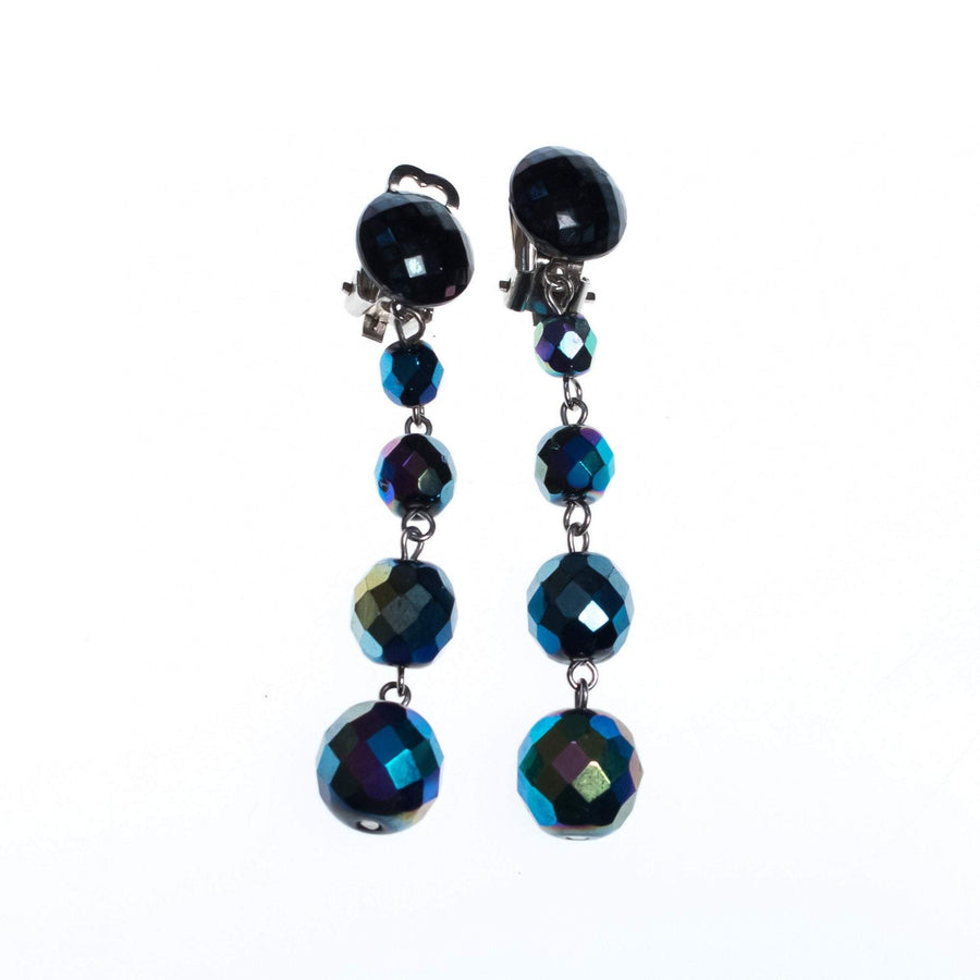 Vintage West Germany Black Iridescent Long Beaded Statement Earrings by West Germany - Vintage Meet Modern Vintage Jewelry - Chicago, Illinois - #oldhollywoodglamour #vintagemeetmodern #designervintage #jewelrybox #antiquejewelry #vintagejewelry