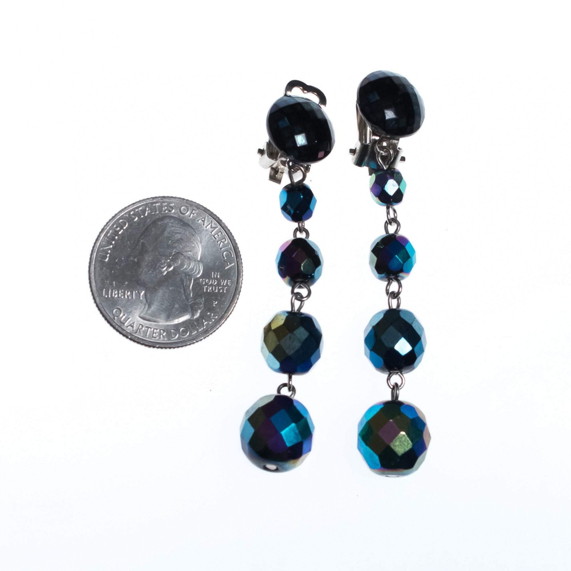 Vintage West Germany Black Iridescent Long Beaded Statement Earrings by West Germany - Vintage Meet Modern Vintage Jewelry - Chicago, Illinois - #oldhollywoodglamour #vintagemeetmodern #designervintage #jewelrybox #antiquejewelry #vintagejewelry