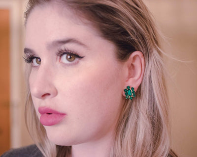 Vintage 1940s Gilt Gold Earrings with Emerald Cut Crystals by 1940s - Vintage Meet Modern Vintage Jewelry - Chicago, Illinois - #oldhollywoodglamour #vintagemeetmodern #designervintage #jewelrybox #antiquejewelry #vintagejewelry
