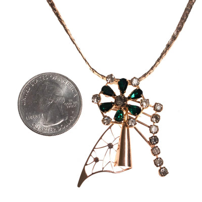 Vintage 1940s Gold Filled Pendant Necklace with Emerald Green Crystal Rhinestones by 1940s - Vintage Meet Modern Vintage Jewelry - Chicago, Illinois - #oldhollywoodglamour #vintagemeetmodern #designervintage #jewelrybox #antiquejewelry #vintagejewelry