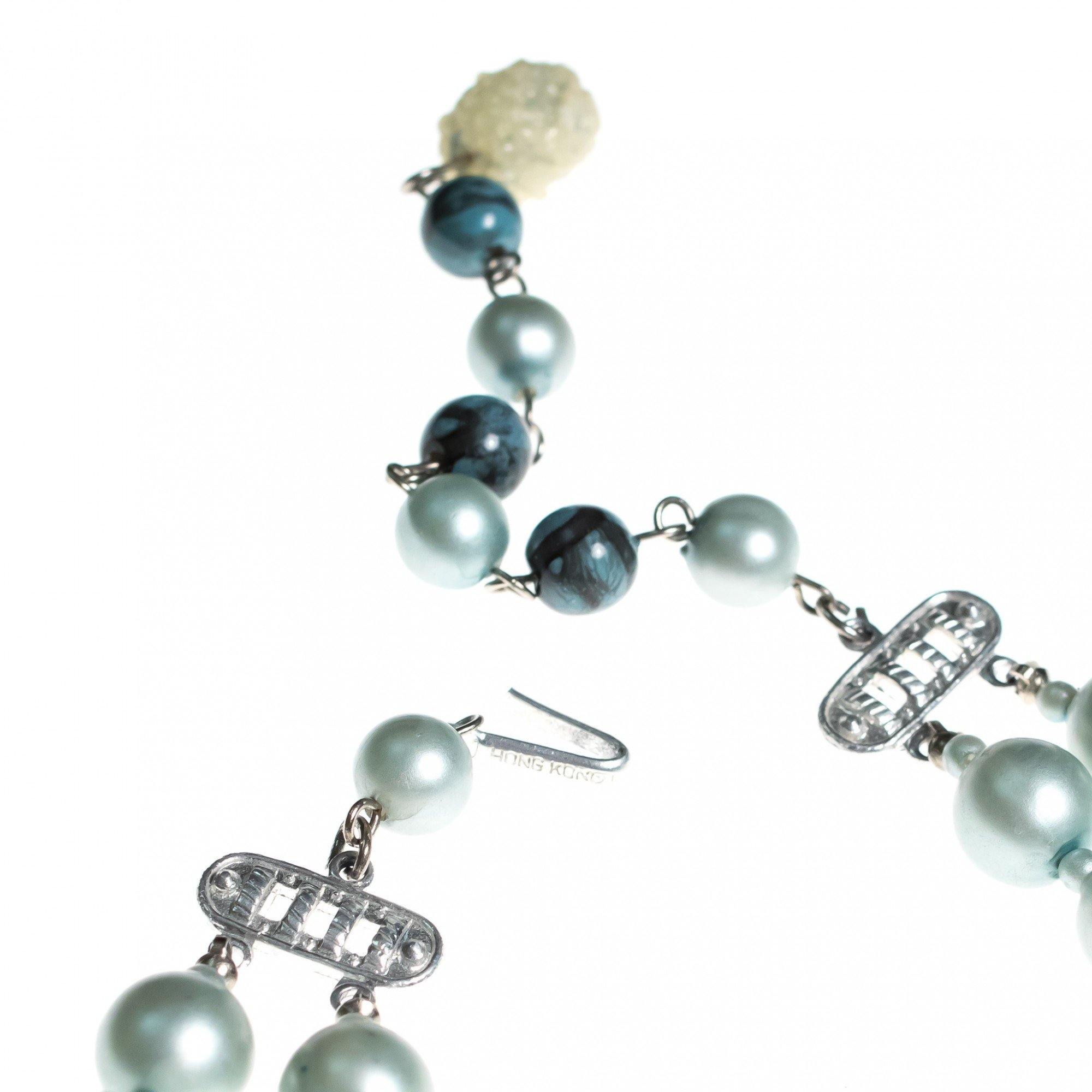 Vintage 1950s Slate Blue, Seafoam Green, and Gray Double Strand Beaded Necklace by Hong Kong - Vintage Meet Modern Vintage Jewelry - Chicago, Illinois - #oldhollywoodglamour #vintagemeetmodern #designervintage #jewelrybox #antiquejewelry #vintagejewelry